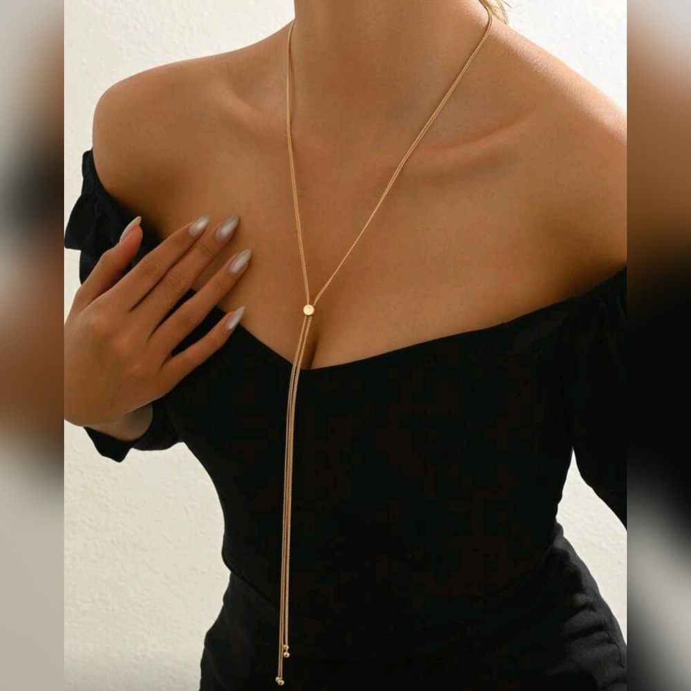 Elegant Y Lariat Necklace Golden Jewelry Minimalist Necklace - Picture 2 of 4